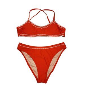 Cupshe Red Crochet Trim Bikini Set  Cross Back Straps High-Waisted  Womens SZ L